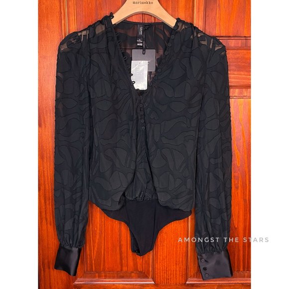 NIGHT NIGHT By Jonathan Simkhai Fil Coupé Black Long Sleeve Bodysuit - Picture 7 of 14